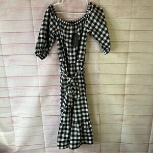 Gibson Black‎ NEW Gingham Seersucker Belted Dress Size Large